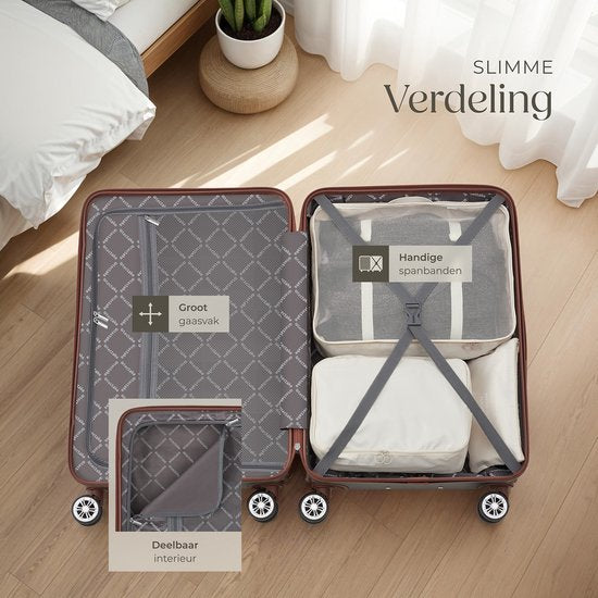 tectake® Kofferset - 13-teiliges Reiseset - Koffer - Kofferset - Reisegepäck-Set Inklusive Handgepäckkoffer, Geräumiger Reisekoffer groß, Reisetasche, Kulturbeutel, Zubehörtasche - Trolley mit TSA-Schloss - Anthrazit