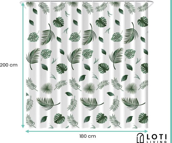 Loti Living Duschvorhang Anti-Schimmel - Blätter - inklusive Ringe - wasserdicht - Polyester - Duschvorhang 180x200 cm