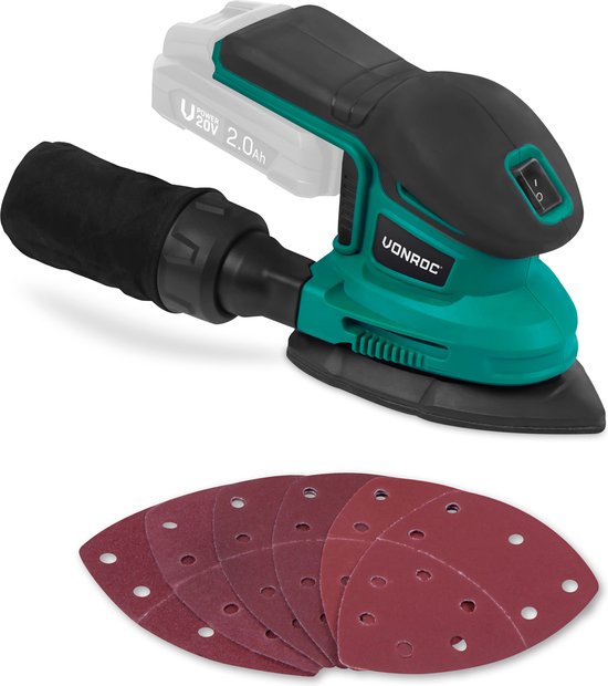 VONROC Akku-Multischleifer - VPower 20V - Ohne Akku & Ladegerät - Inkl. Staubbeutel und 6 Schleifblätter