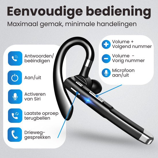 Otiume Wireless Headset - Geräuschunterdrückung - Inklusive Ladekoffer - Bluetooth 5.0 - 100 Stunden - Wasserdicht - Bluetooth Headset - Freisprechen Auto Bluetooth - Arbeit Ohrhörer - Ohrhörer - Wireless Headset mit Mikrofon - Büro Ohrhörer
