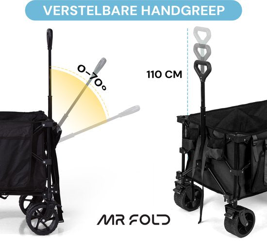 Mr Fold Bolderkar - XXL - faltbar - 300L - 150KG Tragfähigkeit - Schwarz - 5 Jahre Garantie