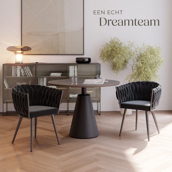 tectake - 2er Set Esszimmerstühle aus Samt - Schalensessel mit Armlehne in Knopfoptik - Esszimmerstuhl - Moderner Esszimmerstuhl für Wohnzimmer und Esszimmer - Küchenstuhl - Frisiertischstuhl - Schlafzimmerstuhl - Verschiedene Farben - Schwarz