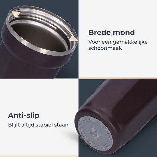 Castagnola Thermos Cup - Kaffeebecher To Go - Reisebecher für Kaffee und Tee - Teebecher - 380 ML - Edelstahl - Braun - Octagon