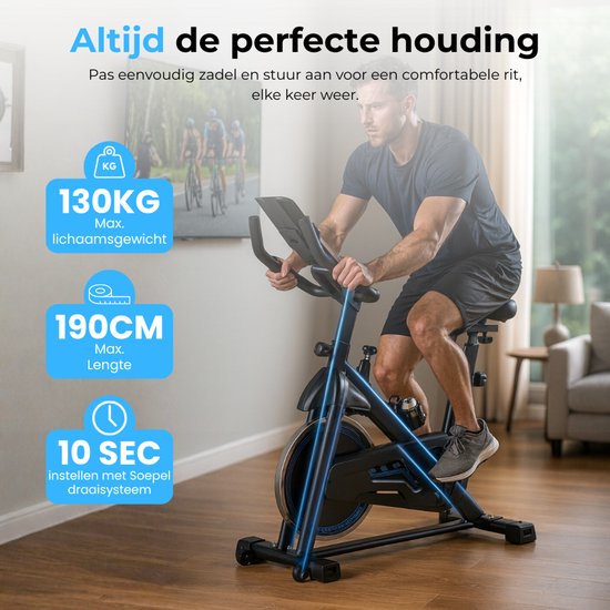 Heimtrainer - Fitness Bike - Spinning Bike - 8KG Schwungrad - Herzfrequenzmesser - Inkl App - Extrem leise