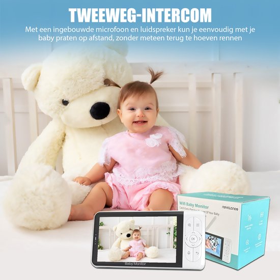 Novalance - Wifi-Babyphone - Babyphone mit Kamera - Babyphone mit 5-Zoll-Bildschirm - Wiegenlieder - Intelligente Detektoren