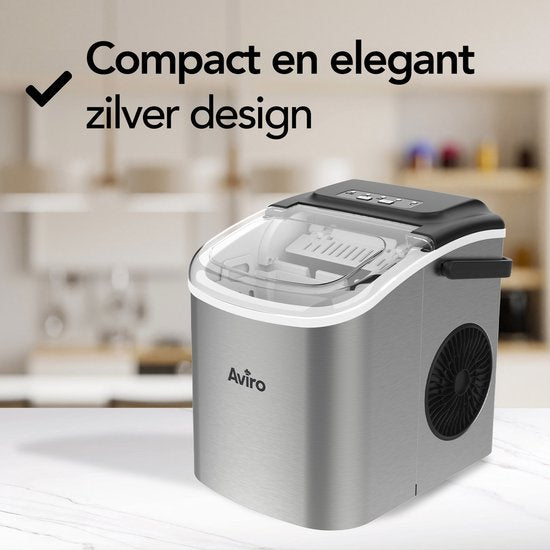 Aviro Eiswürfelbereiter - 1.3L - Mit Eisportionierer - Selbstreinigungsfunktion - 12KG / 24U - 9 Würfel / 6 Min - Silber