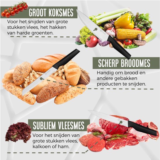 COOCK - Messerset mit Block und klappbarem Schneidebrett - Küchenmesser - Scheren - Wetzstahl (Messerschärfer) - 15-teiliges Küchenutensilien-Set im Messerblock - mit kratzfester Beschichtung - Edelstahl/Schwarz
