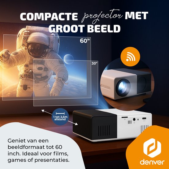 Denver Mini Beamer - Full HD 1920*1080P - 30 ANSI Lumen - Projektor - Heimkino - HDMI - USB-C