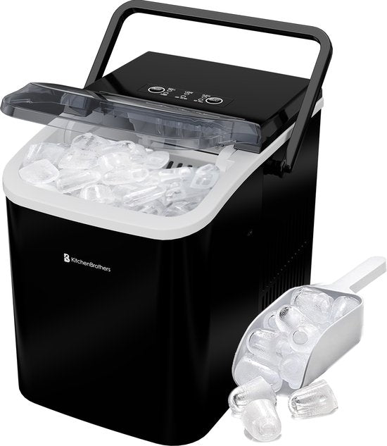KitchenBrothers Eiswürfelbereiter - 1.5L - Eiswürfelbereiter - 12kg/24 Stunden - Tragbar - Selbstreinigungsfunktion - Schwarz