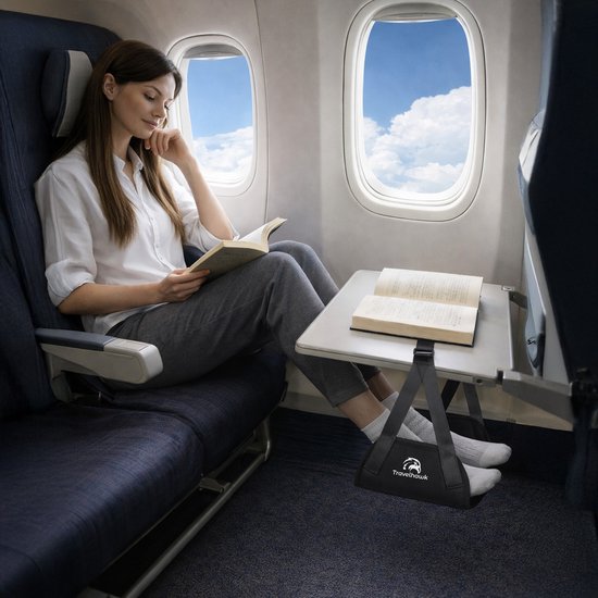 Travelhawk Fußstütze für das Flugzeug - Fußhängematte für die Reise - auch für Bus oder Bahn - kompakt und leicht - Schwarz