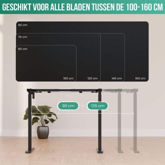 Avalo Schreibtischgestell - Elektrisch - Verstellbar - für Tischplatte 60-80 x 100-160cm - Stahl - Schwarz
