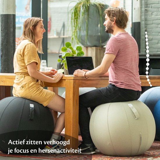 Bckz Sitzball Büro und Zuhause 75 CM - Luxus-Yogaball - Sitzball mit Hülle - Ergonomischer Bürostuhlball - Leinen Hellgrau