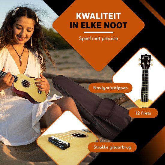 Finesse Ukulele - Starter Set - 21" - Ukulele - Spielzeuggitarre - Kind - Musikinstrument - Holzfarben
