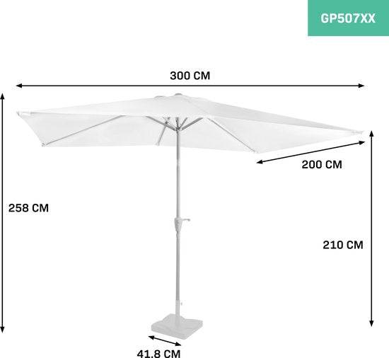 VONROC Premium Sonnenschirm Rapallo – Neigbar - UV-beständiges Tuch – 200 × 300 cm – Weiß