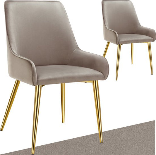 tectake® Esszimmerstuhl Avane - Samtoptik - Ergonomischer Polsterstuhl mit goldenen Stahlbeinen - Belastbarkeit 120 kg - Moderner Esszimmer- und Küchenstuhl - 2er Set - Taupe