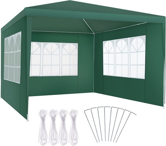 tectake® Pavillon - mit verstärktem Rahmen - Partyzelt 3x3 m - wasserdichte Plane - abnehmbare Seitenwände - wetterfester Gartenpavillon - inklusive Spannleinen und Heringe - grün - Pop-up-Faltzelt