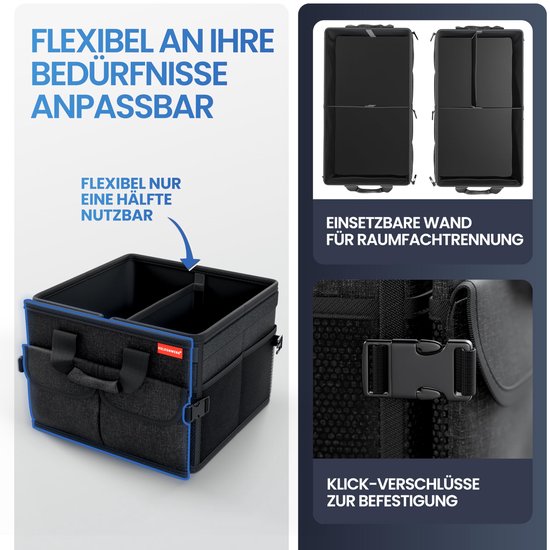 HELDENWERK Premium Kofferraum-Organizer mit Deckel, stabil & rutschfest - Faltbare Kofferraumtasche, groß mit doppeltem Boden - Kofferraumbox, Kofferraum-Organizer-Box