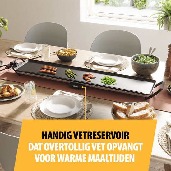 Tristar Grillplatte BP-2670- Tischgrill XL: 100 x 23 cm - Für den Innen- und Außenbereich - BPA frei - Gourmet-Grillplatte für den Tisch - 10 bis 12 Personen - Mit einstellbarem Thermostat - Antihaftbeschichtung - Schwarz
