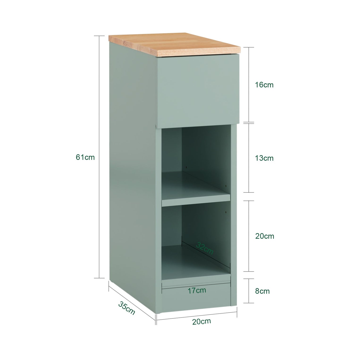 SoBuy FBT111-GR Nachttisch Grün 20x35x60 cm - Kompakter Beistelltisch mit Schublade