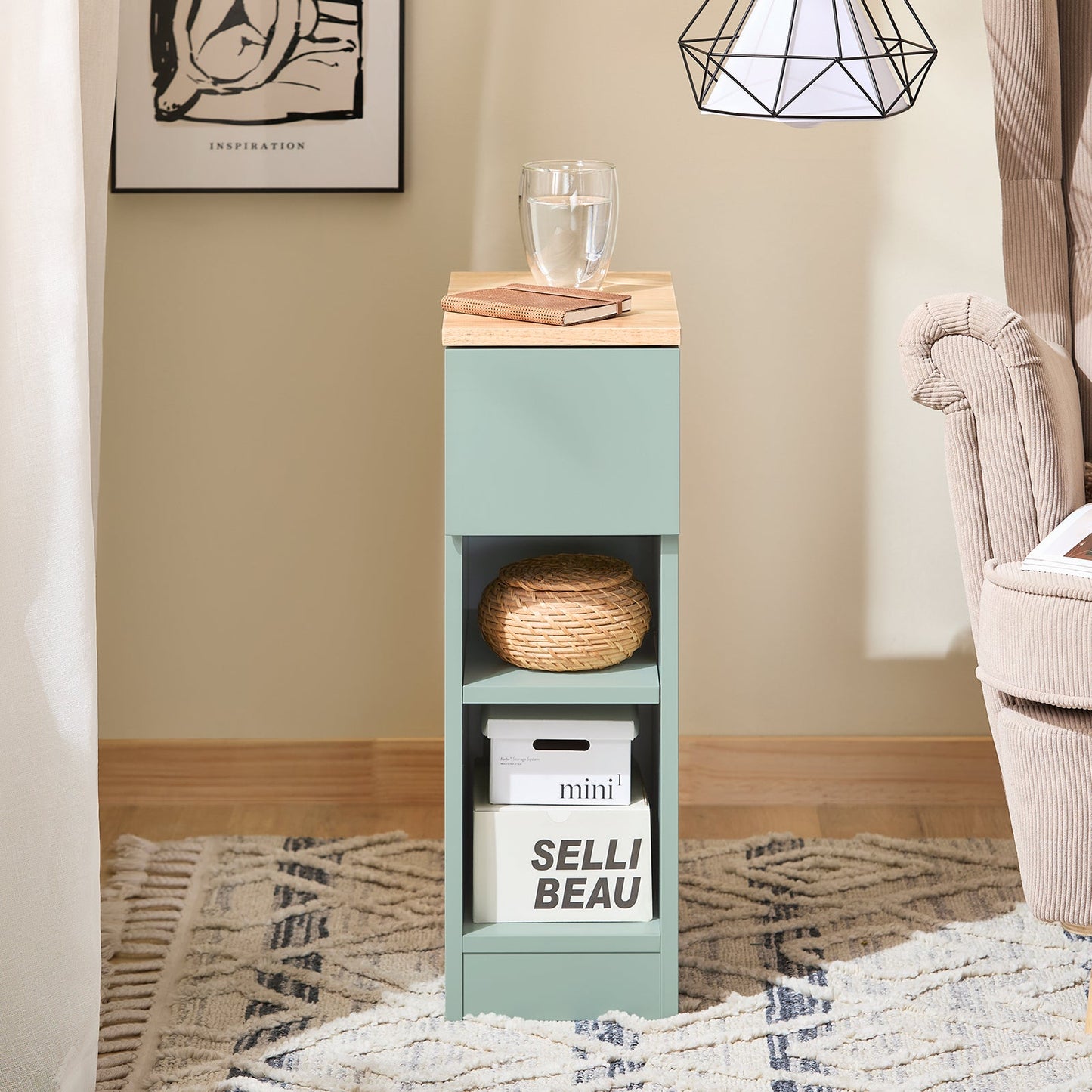 SoBuy FBT111-GR Nachttisch Grün 20x35x60 cm - Kompakter Beistelltisch mit Schublade