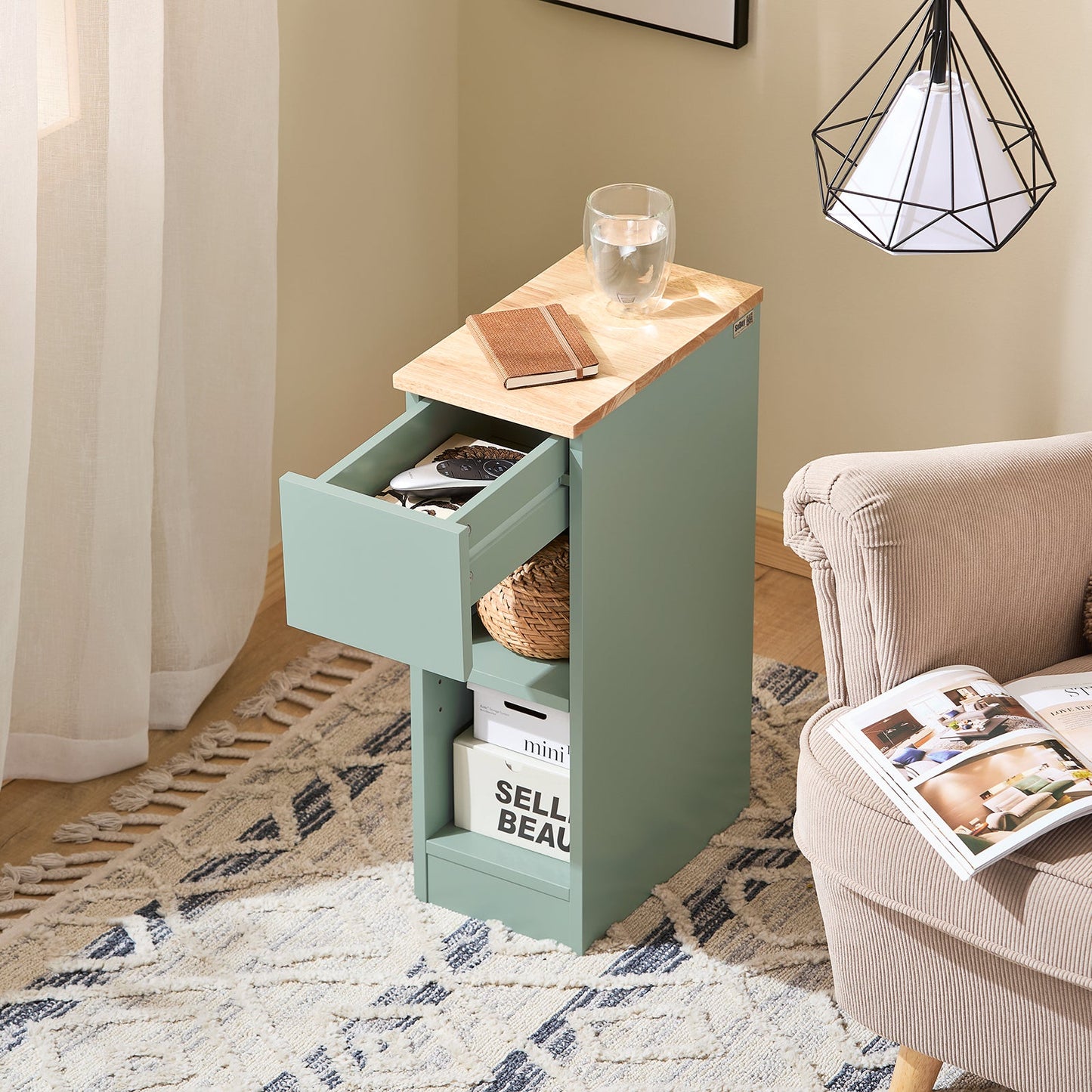 SoBuy FBT111-GR Nachttisch Grün 20x35x60 cm - Kompakter Beistelltisch mit Schublade