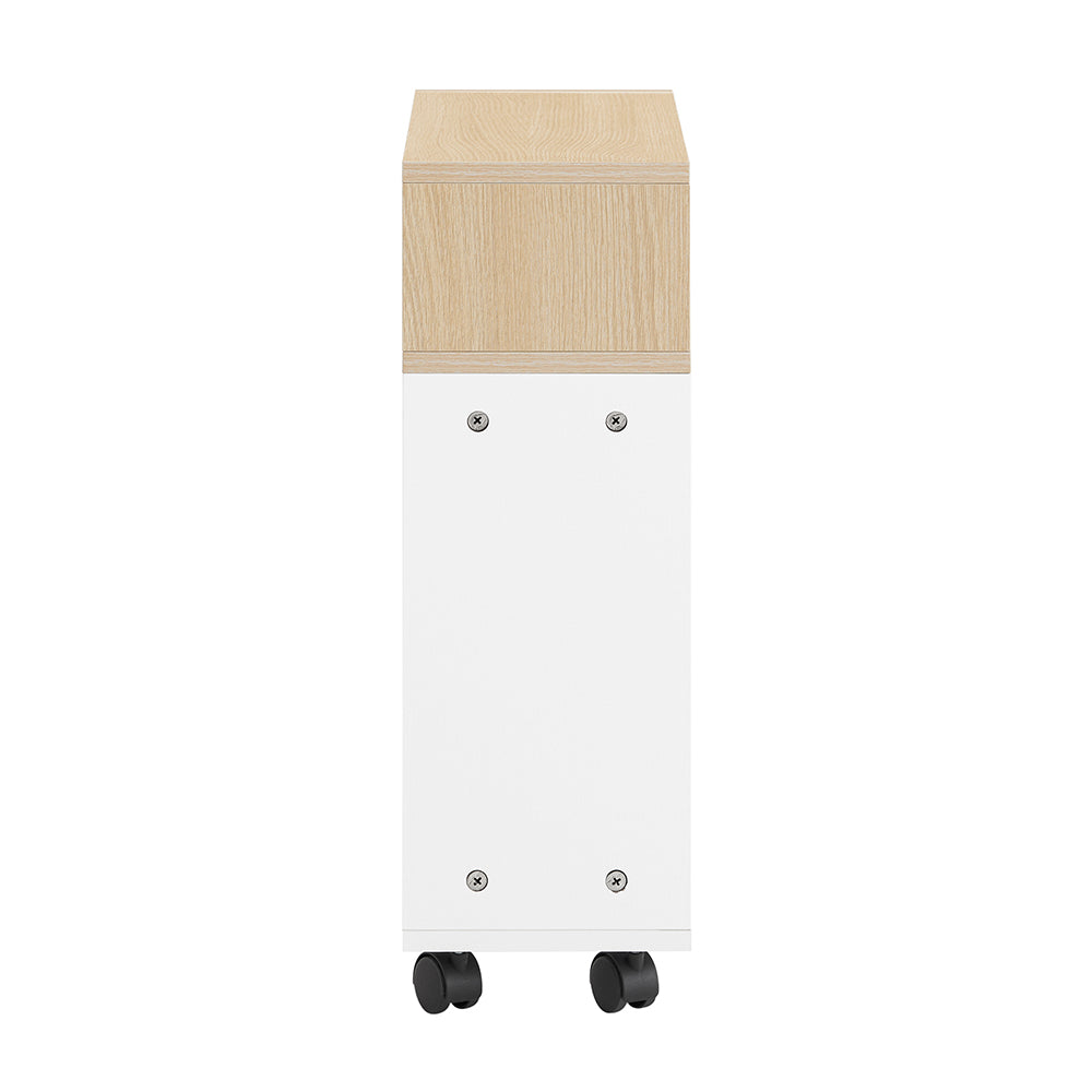 SoBuy FBT155-WN Nachttisch auf Rollen 50x20x61 cm Weiß/Holz mit 1 offenen Fach und 2 Schubladen