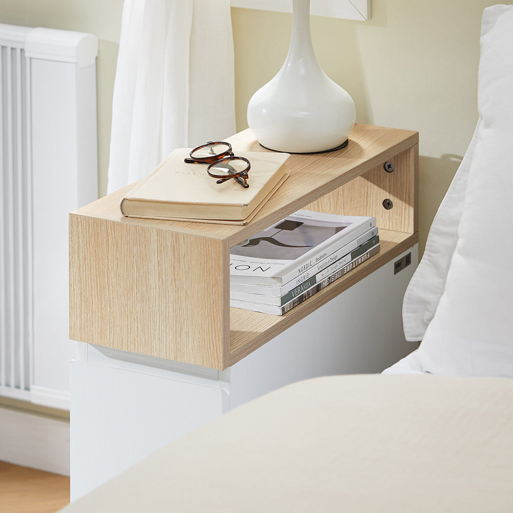 SoBuy FBT155-WN Nachttisch auf Rollen 50x20x61 cm Weiß/Holz mit 1 offenen Fach und 2 Schubladen
