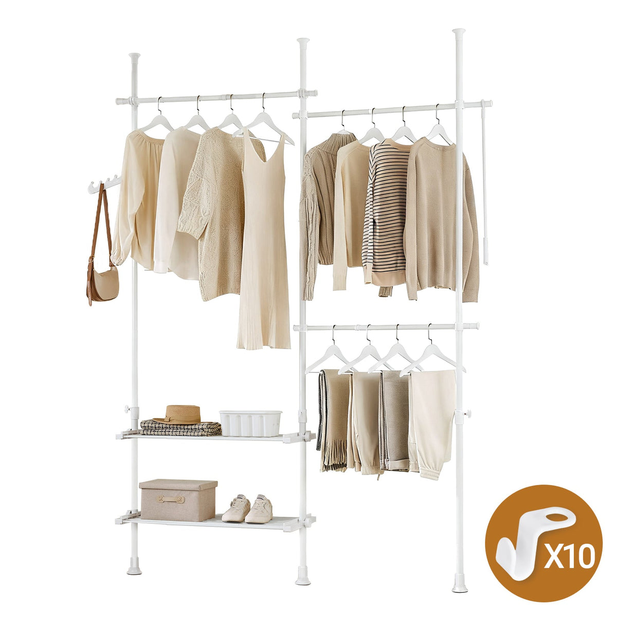 SoBuy FRG34-II-W Verstellbarer Teleskop-Kleiderständer Weiß - 147-195 x 200-295 cm - Offener Kleiderschrank mit Stangen und Fachböden