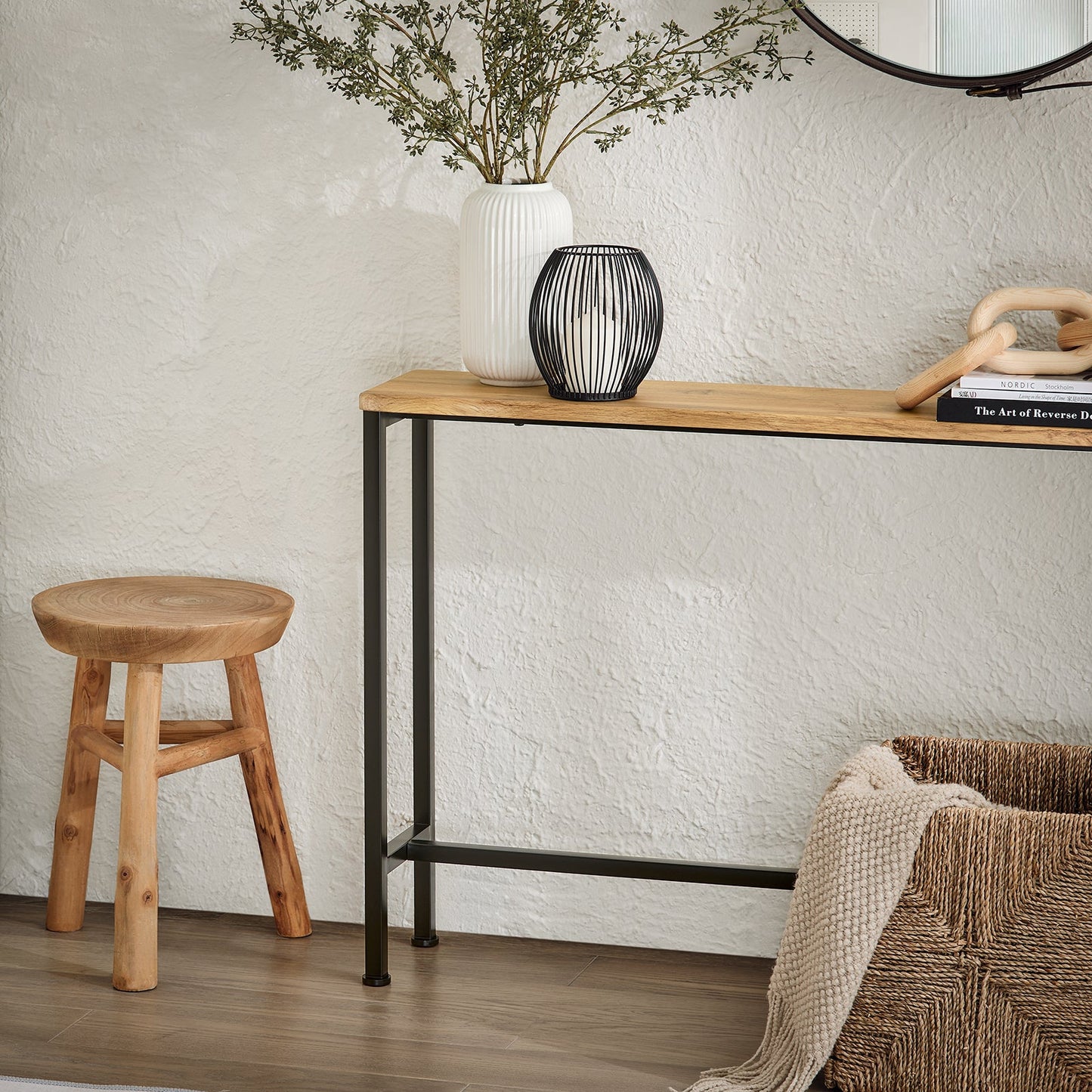 SoBuy FSB19-E Konsolentisch / Beistelltisch / Flurtisch - 120 x 20 x 65 cm, MDF-Holz mit grauem Metallrahmen und Beinen