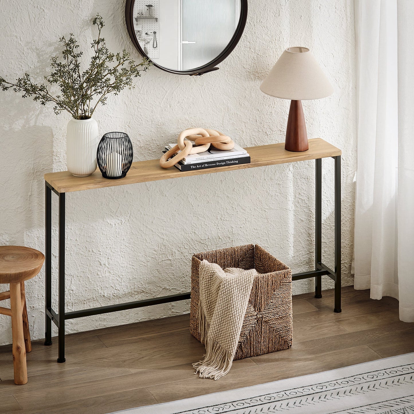 SoBuy FSB19-E Konsolentisch / Beistelltisch / Flurtisch - 120 x 20 x 65 cm, MDF-Holz mit grauem Metallrahmen und Beinen