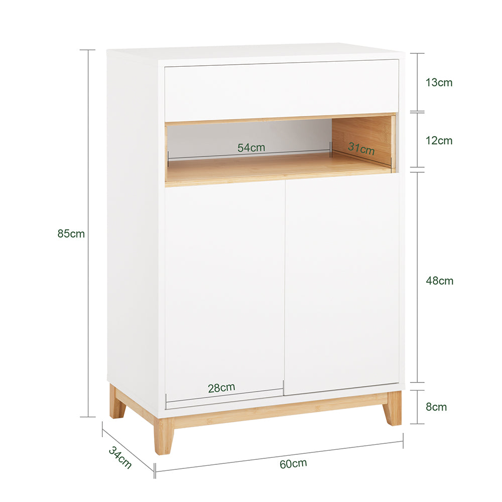 SoBuy Multifunktionsschrank - 60x34x85cm - Mit Schubladen - Verstellbaren Einlegeböden und Doppeltüren - Grau
