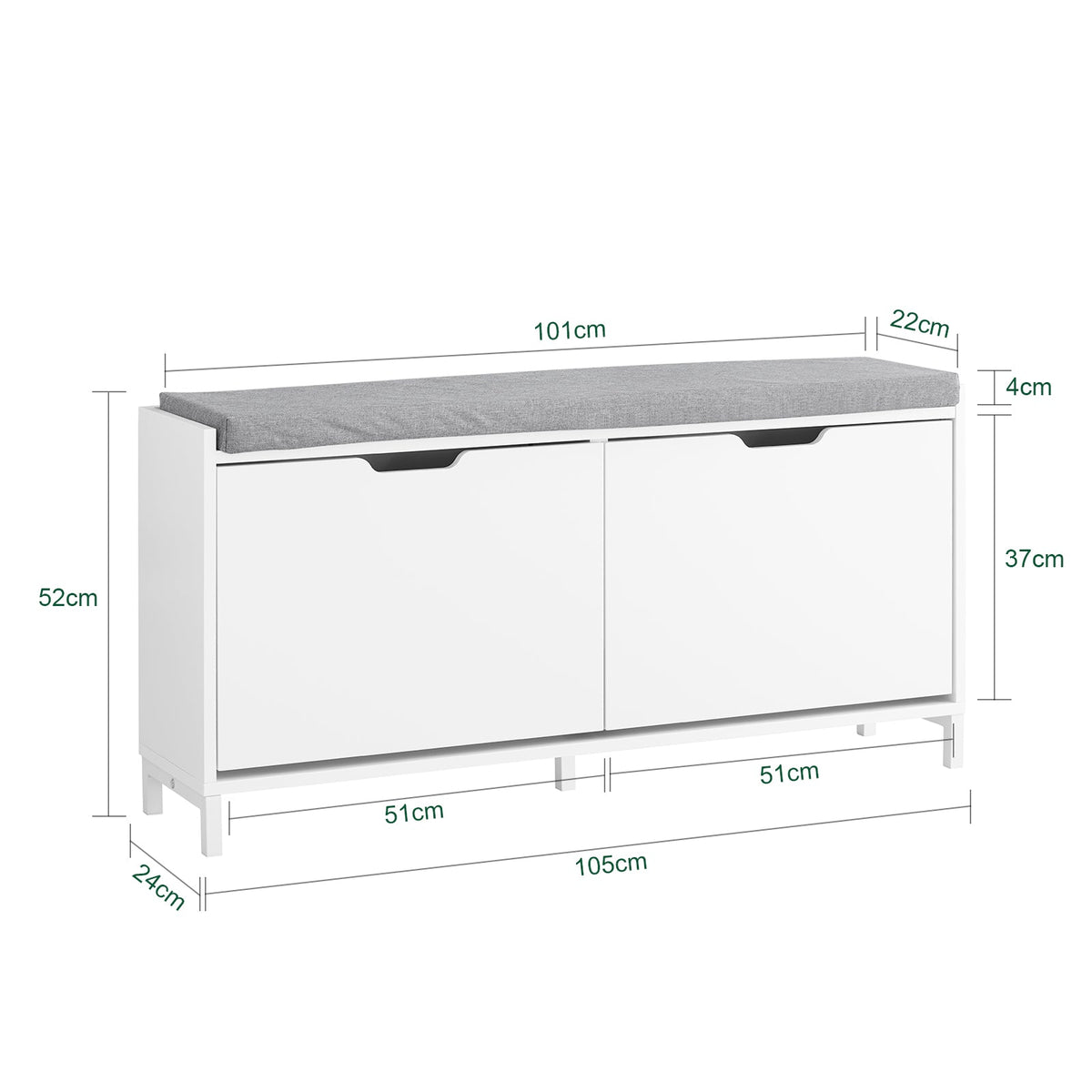 sobuy Schuhschrank Schuhbank FSR151-L-W - 105 x 24 x 52 cm - weiß mit grauem Polster