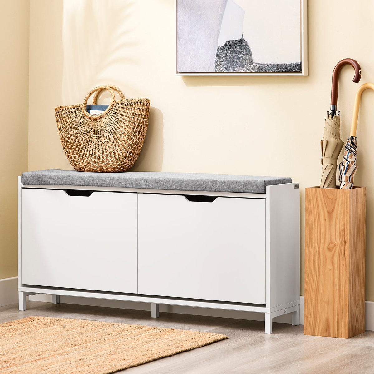 sobuy Schuhschrank Schuhbank FSR151-L-W - 105 x 24 x 52 cm - weiß mit grauem Polster
