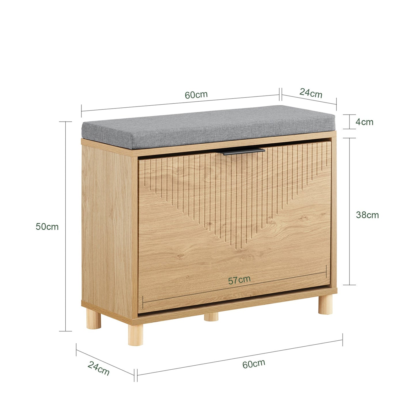 SoBuy FSR199-N Schuhbank mit Ablage und gepolstertem Kissen, Grau und helles Holz, 60 x 24 x 50 cm