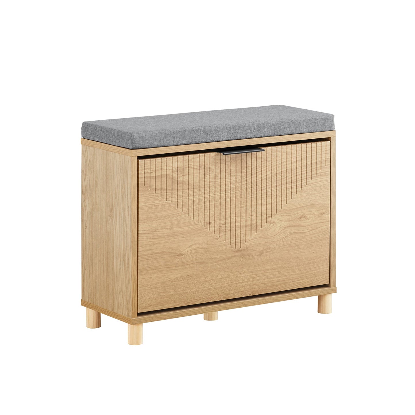 SoBuy FSR199-N Schuhbank mit Ablage und gepolstertem Kissen, Grau und helles Holz, 60 x 24 x 50 cm