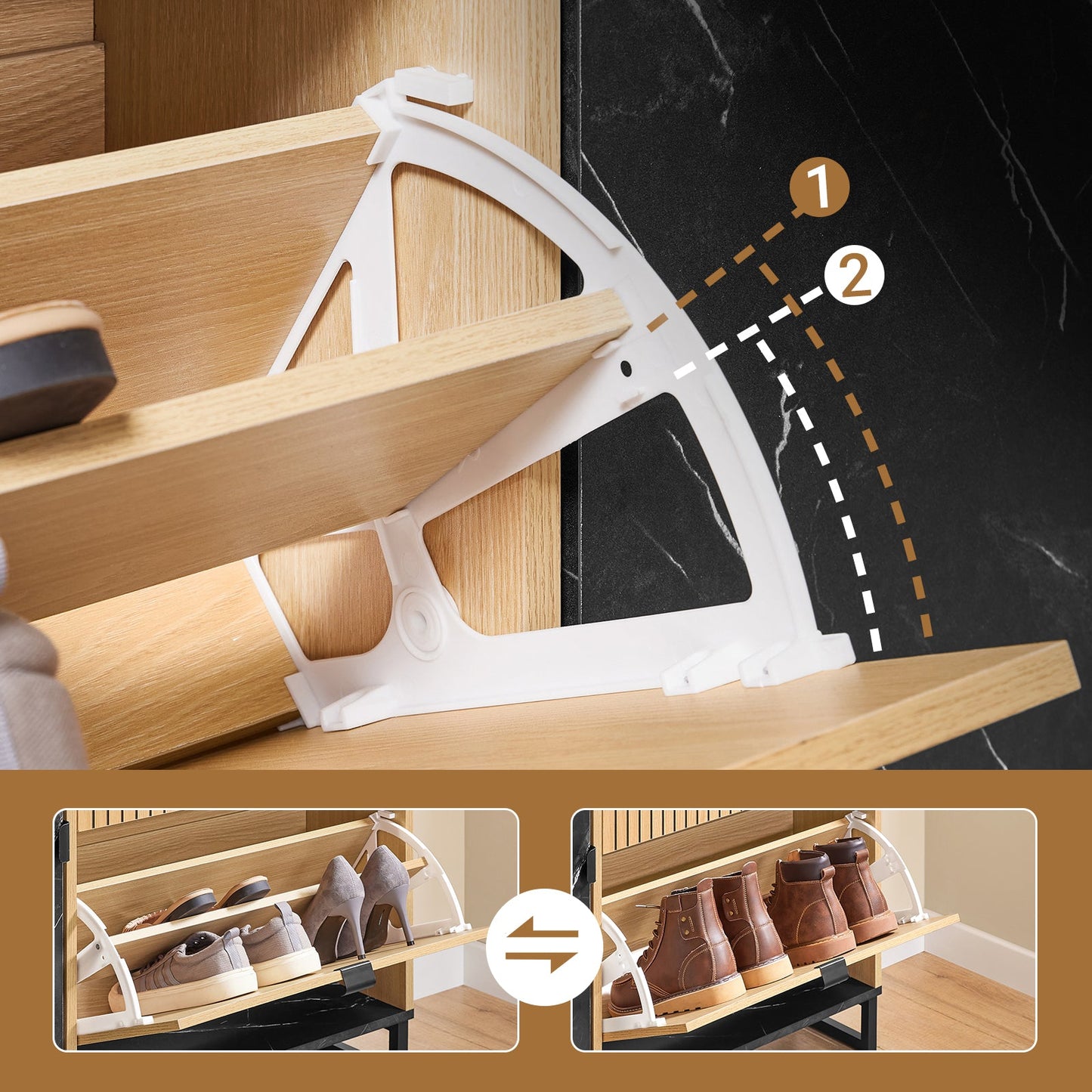 SoBuy Schmaler Eingangs-Schuhschrank - 2 Klappen und Seitentür - 90 x 24 x 88 cm - Skandinavisches Design - Kompakt - Schwarz/helles Holz