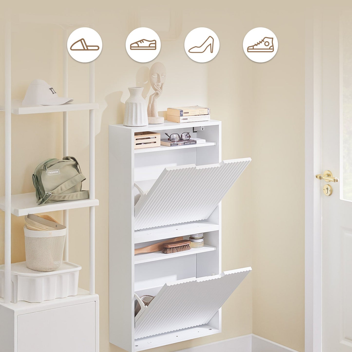 sobuy Schuhschrank - 50 × 19 × 100 cm - weiß - ultradünn & flexibel zu montieren