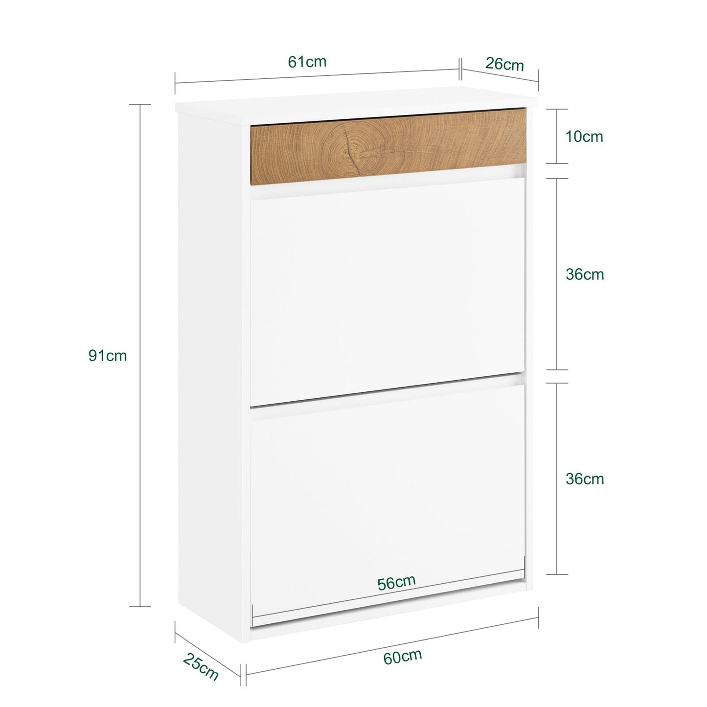 SoBuy Schuhregal - Für Eingang - Holz - 61 x 26 x 91 cm - Kompakt - Mit Schublade und Kipptüren - Skandinavisches Design - Weiß