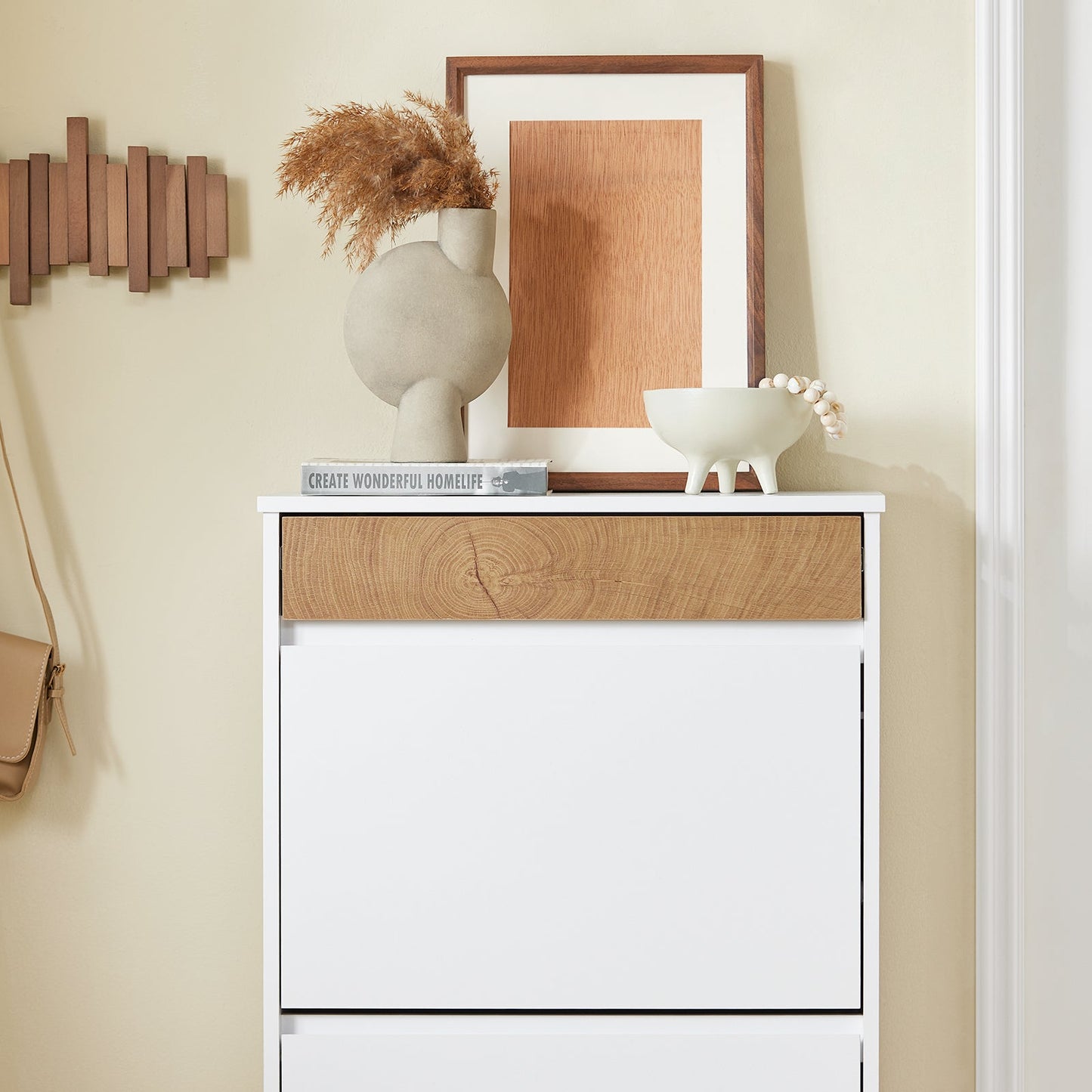 SoBuy Schuhregal - Für Eingang - Holz - 61 x 26 x 91 cm - Kompakt - Mit Schublade und Kipptüren - Skandinavisches Design - Weiß