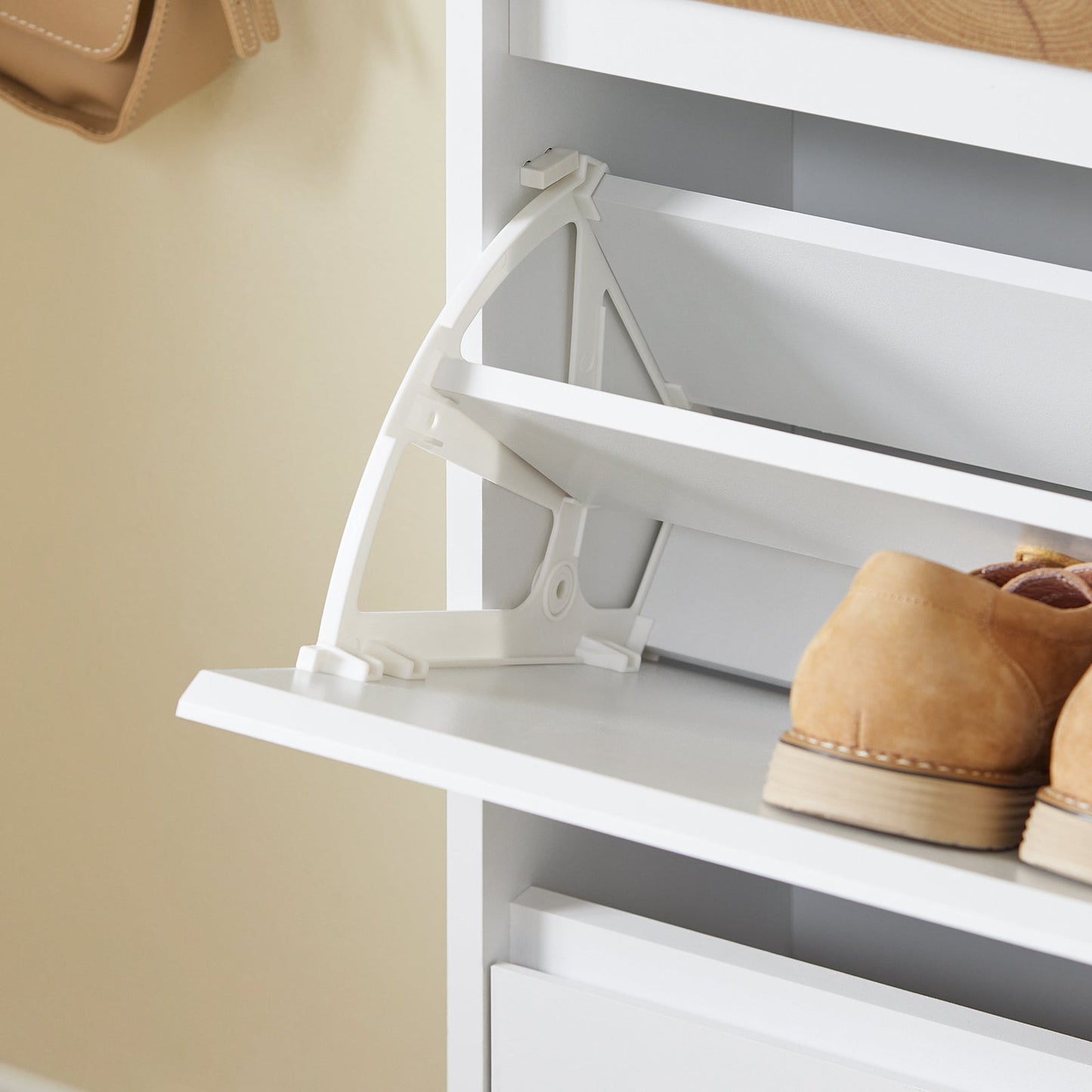 SoBuy Schuhregal - Für Eingang - Holz - 61 x 26 x 91 cm - Kompakt - Mit Schublade und Kipptüren - Skandinavisches Design - Weiß
