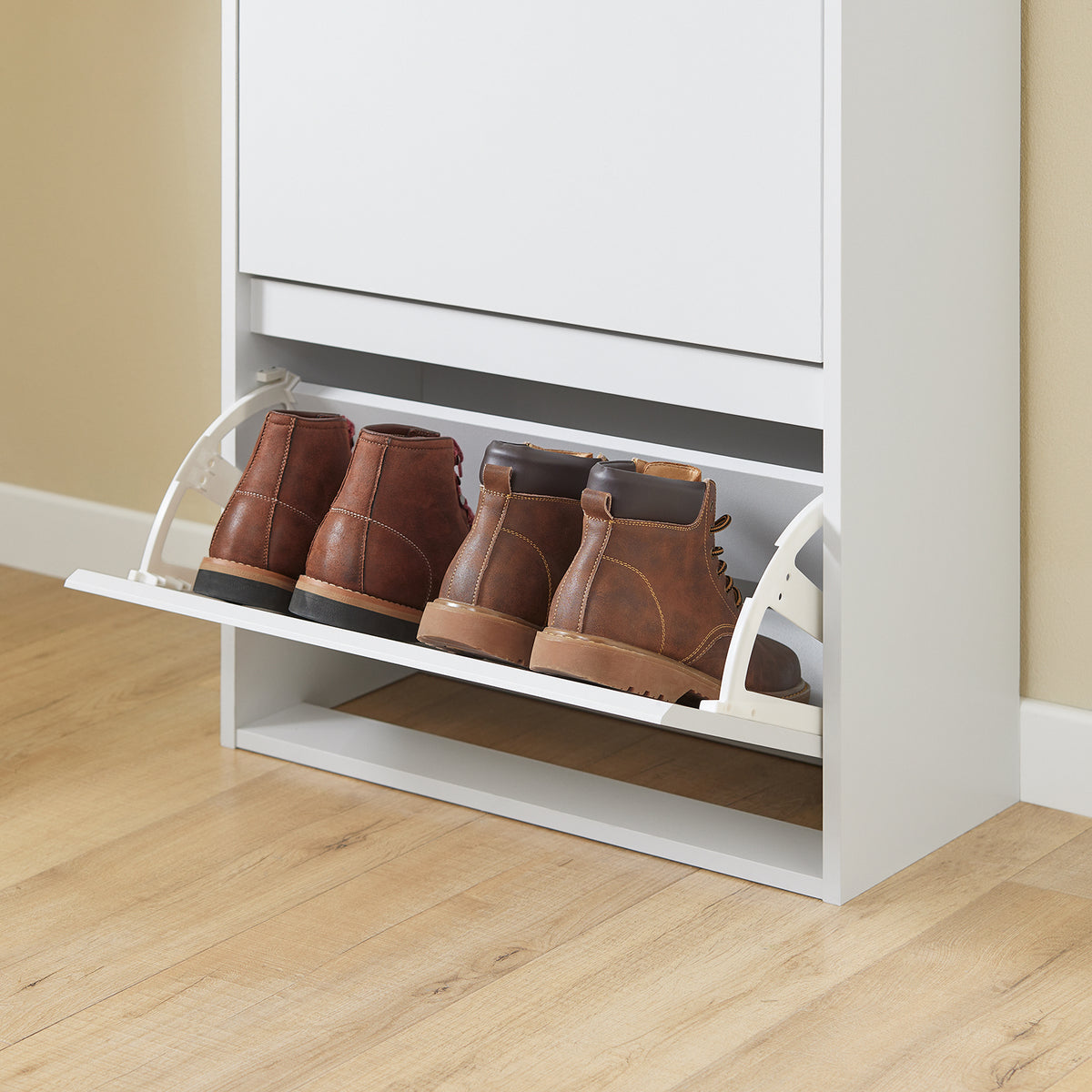 SoBuy Schuhregal - Für Eingang - Holz - 61 x 26 x 91 cm - Kompakt - Mit Schublade und Kipptüren - Skandinavisches Design - Weiß