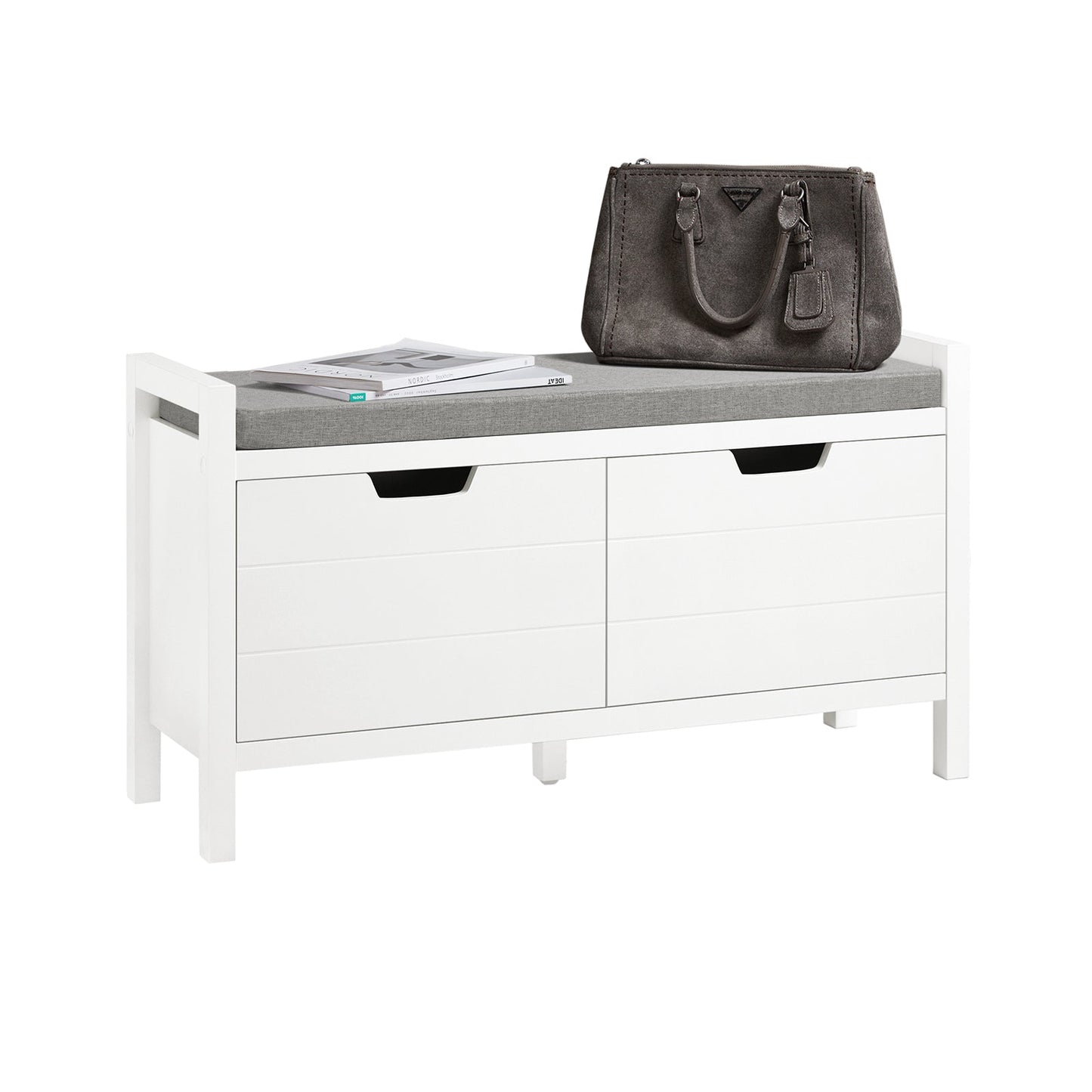 SoBuy FSR63-II-W Aufbewahrungsbank 91x30x50 cm, Weiß, niedrige Eingangsmöbel mit weichem Kissen und 2 Türen