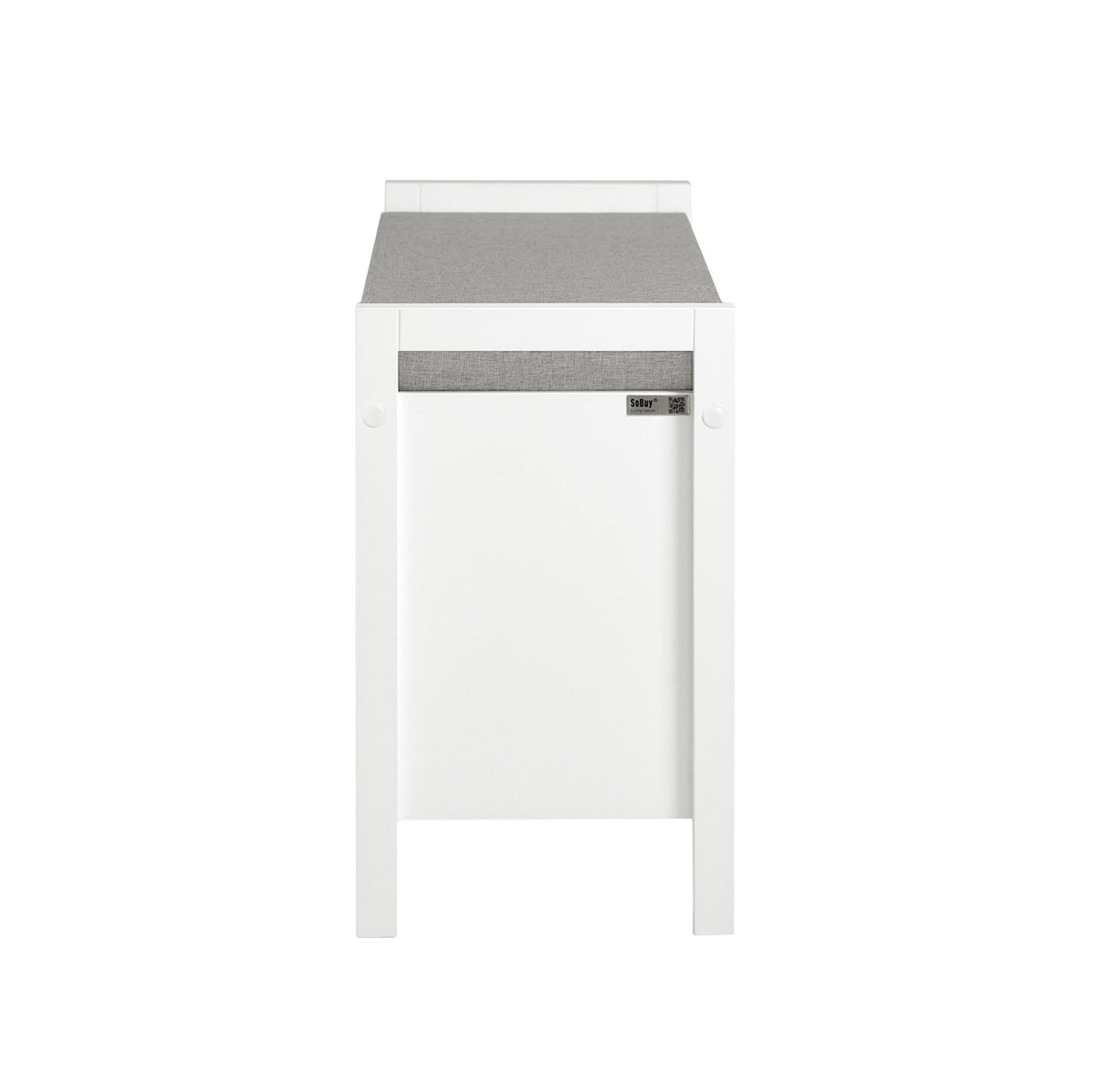 SoBuy FSR63-II-W Aufbewahrungsbank 91x30x50 cm, Weiß, niedrige Eingangsmöbel mit weichem Kissen und 2 Türen