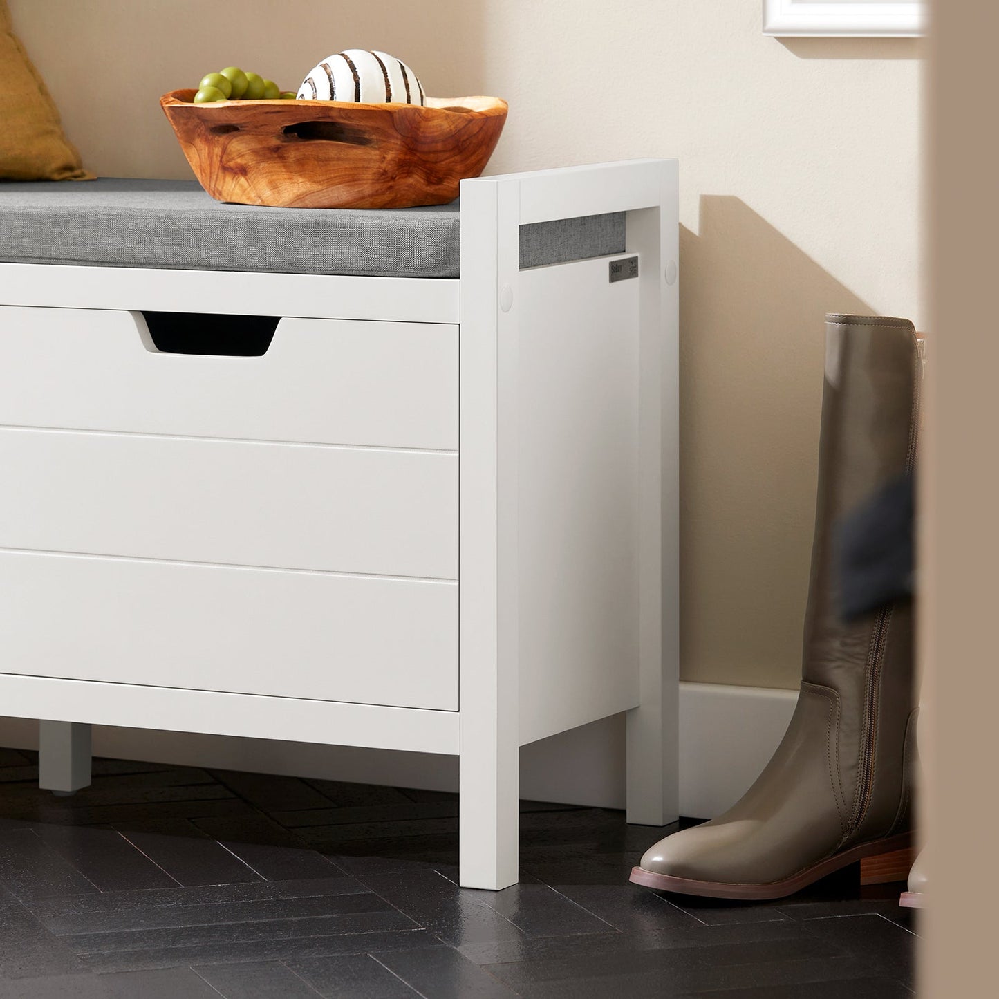 SoBuy FSR63-II-W Aufbewahrungsbank 91x30x50 cm, Weiß, niedrige Eingangsmöbel mit weichem Kissen und 2 Türen
