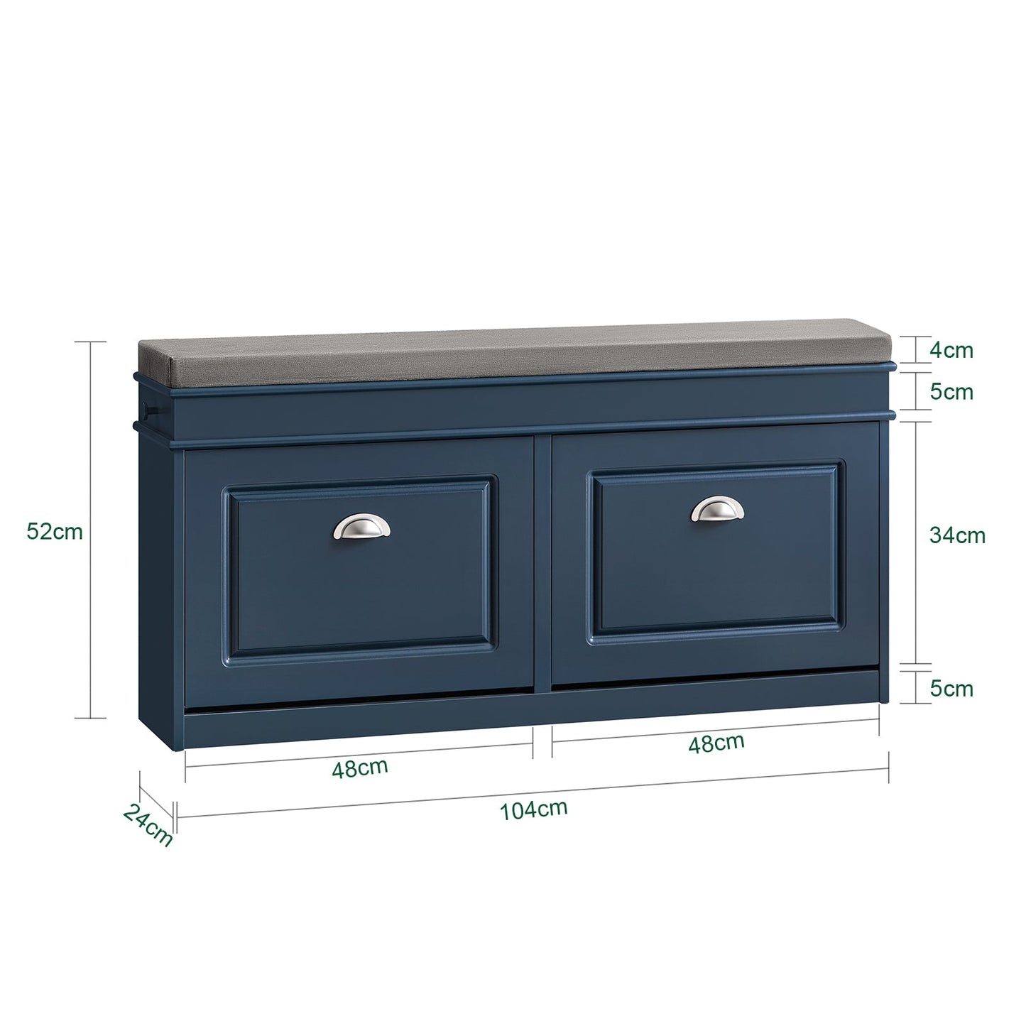 SoBuy Schuhschrank & Schuhbank Flur - 2 Klappen - Mit abnehmbarem Kissen - Schmaler Flur - Lackiertes Holz - L104 x T24 x H51 cm - Blau