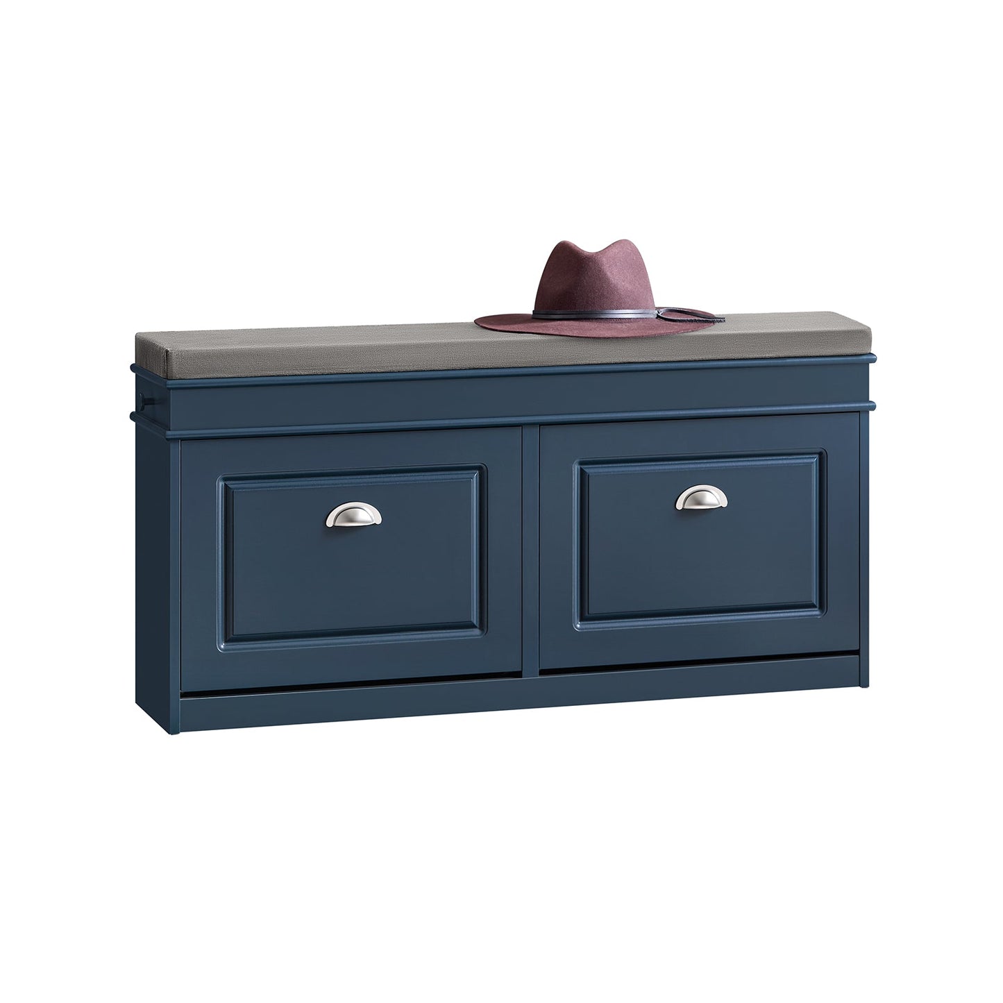 SoBuy Schuhschrank & Schuhbank Flur - 2 Klappen - Mit abnehmbarem Kissen - Schmaler Flur - Lackiertes Holz - L104 x T24 x H51 cm - Blau