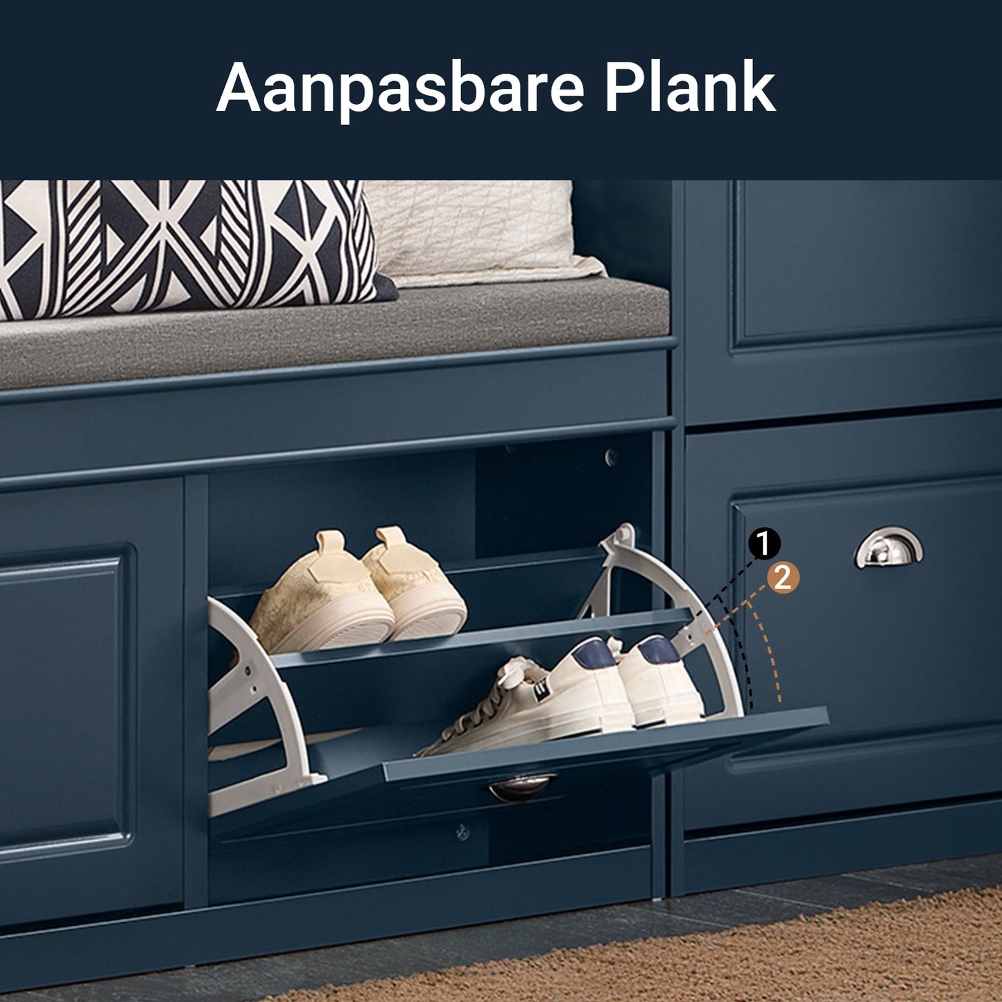SoBuy Schuhschrank & Schuhbank Flur - 2 Klappen - Mit abnehmbarem Kissen - Schmaler Flur - Lackiertes Holz - L104 x T24 x H51 cm - Blau