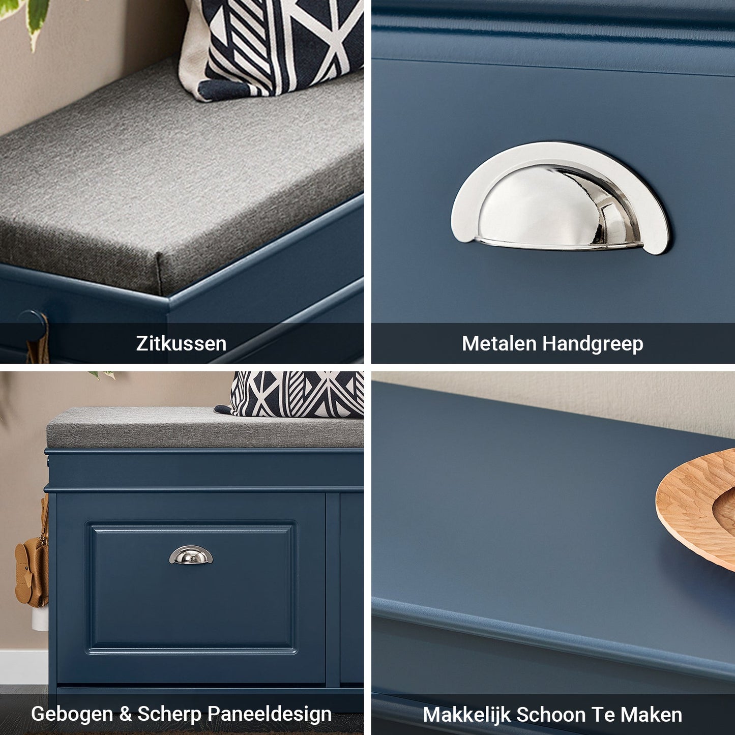 SoBuy Schuhschrank & Schuhbank Flur - 2 Klappen - Mit abnehmbarem Kissen - Schmaler Flur - Lackiertes Holz - L104 x T24 x H51 cm - Blau