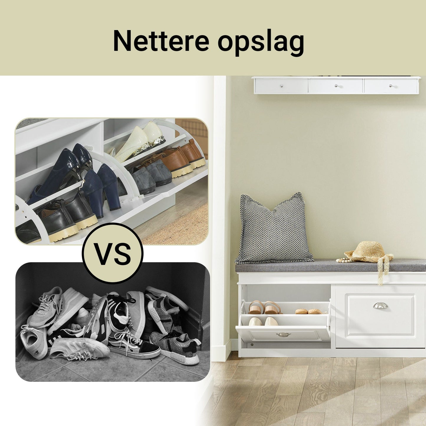 SoBuy Schuhschrank mit Sitzkissen und Klappen - Schmale Schuhbank für den Flur - Weiß - 104 x 24 x 51 cm