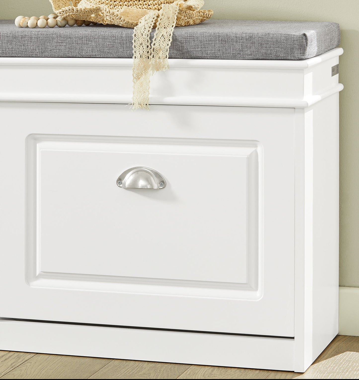 SoBuy Schuhschrank mit Sitzkissen und Klappen - Schmale Schuhbank für den Flur - Weiß - 104 x 24 x 51 cm